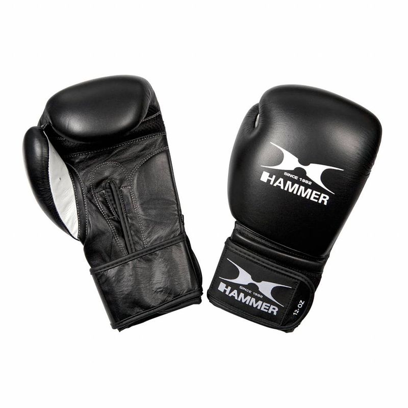 Foto van Hammer boxing bokshandschoenen premium fitness - buffelleer - zwart - 12 oz - buffelleer