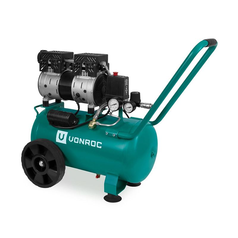 Foto van Vonroc stille compressor - 57,5db 24 l - olievrij - 750w - groen