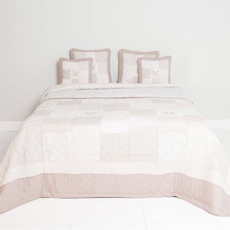 Foto van Clayre & eef bedsprei 260x260 - bruin, wit, crème - katoen, polyester, 100% katoen, vulling 100% polyester