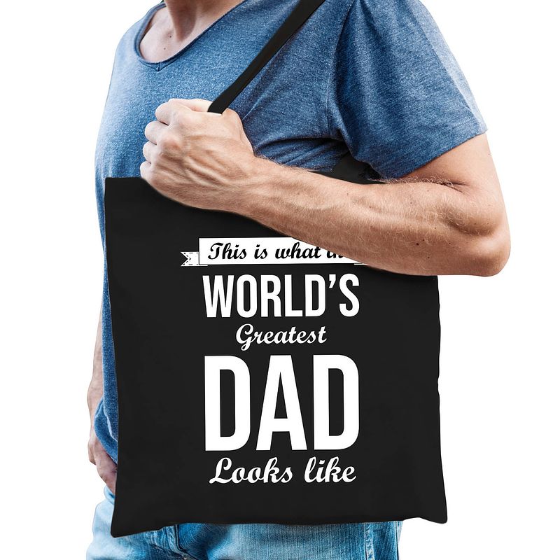 Foto van Worlds greatest dad kado tas voor verjaardag / vaderdag zwart voor heren - feest boodschappentassen