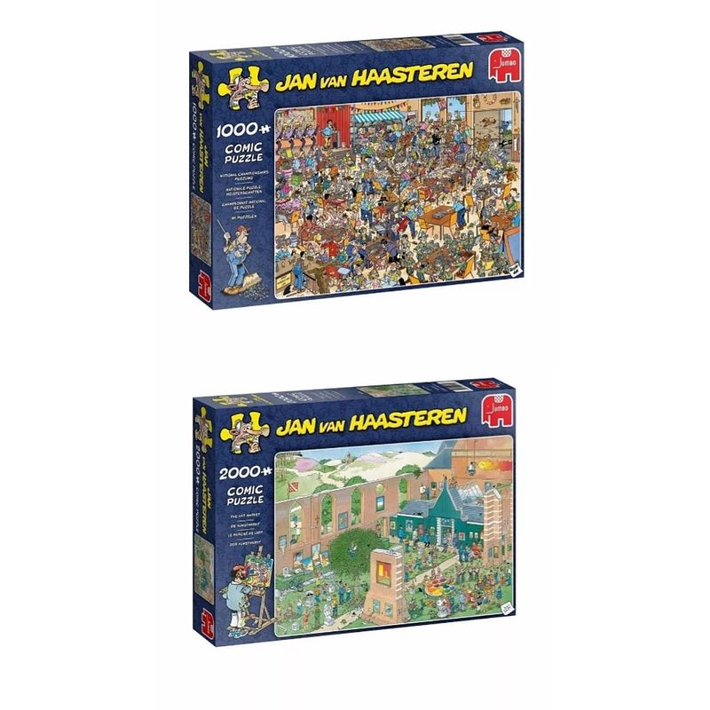 Foto van Jan van haasteren - puzzelset - nk puzzelen 1000 stukjes & de kunstmarkt 2000 stukjes