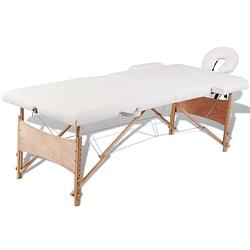 Foto van Vidaxl inklapbare massagetafel 2 zones met houten frame (creme)