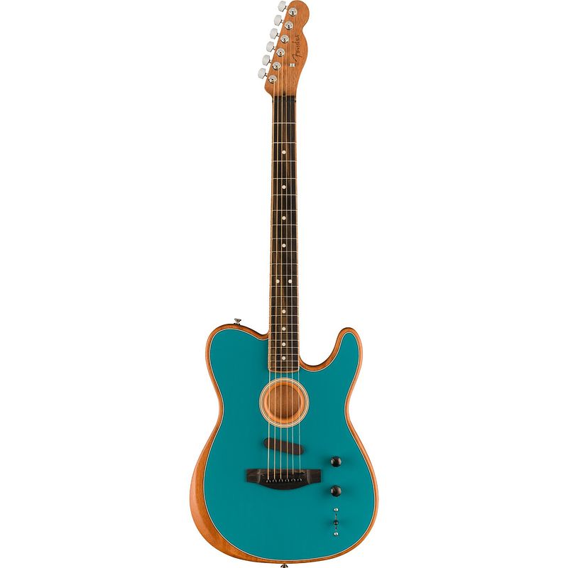 Foto van Fender american acoustasonic telecaster ocean turquoise chb eb elektrisch-akoestische gitaar met deluxe gigbag