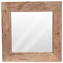 Foto van Spiegel/wandspiegel - teak hout - bruin - vierkant - 50 x 50 cm - spiegels