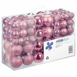 Foto van Relaxdays kerstballen - 100x st - roze - 3, 4 en 6 cm - kunststof - kerstbal