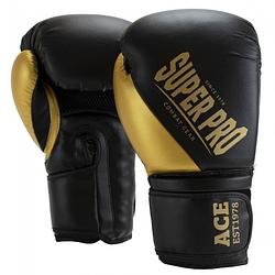 Foto van Super pro (kick)bokshandschoenen combat gear ace pu zwart/goud 8oz