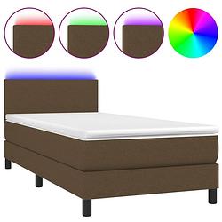 Foto van The living store boxspring matras led - donkerbruin - 193 x 90 x 78/88 cm - verstelbaar hoofdbord - kleurrijke