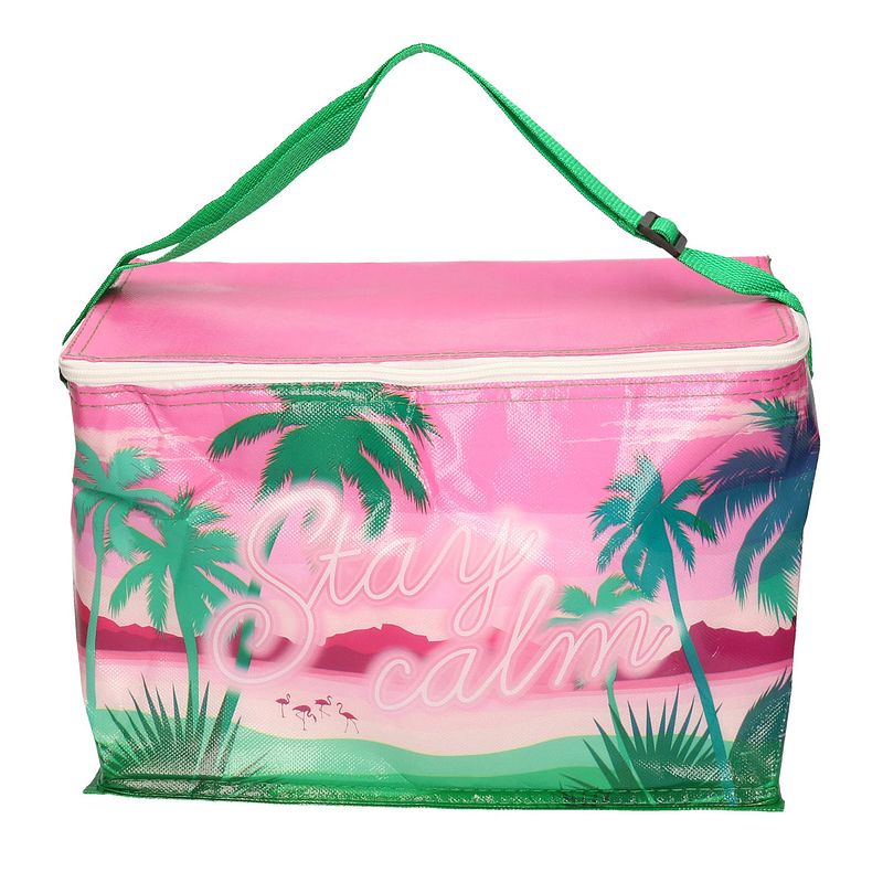 Foto van Kleine koeltas voor lunch tropical roze 32 x 16 x 22 cm 10 liter - koeltas