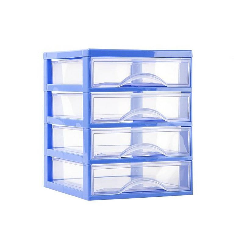 Foto van Plasticforte ladeblokje/bureau organizer 4x lades - blauw/transparant - l18 x b21 x h23 cm - plastic - ladeblok