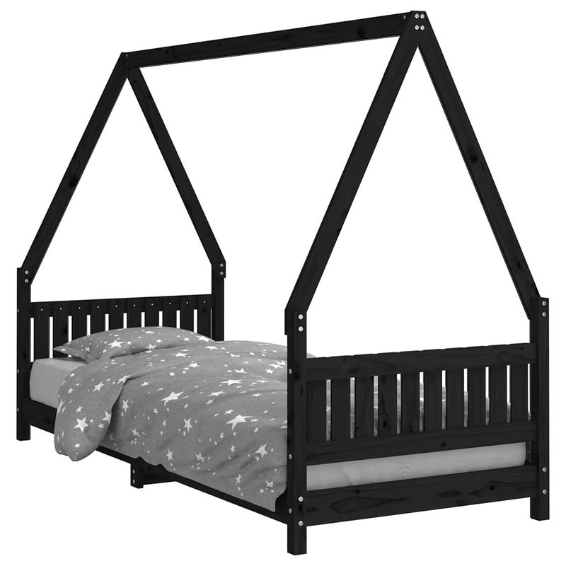 Foto van Vidaxl kinderbedframe 80x200 cm massief grenenhout zwart