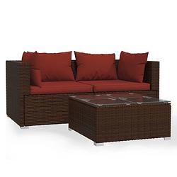 Foto van Vidaxl 3-delige loungeset met kussens poly rattan bruin