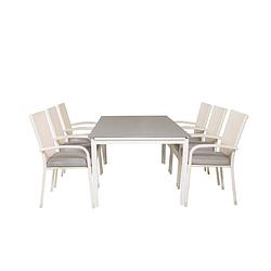 Foto van Levels tuinmeubelset tafel 100x160/240cm en 6 stoel anna wit, grijs.