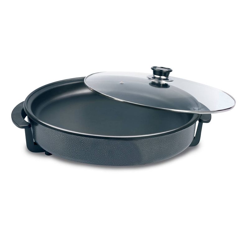 Foto van Techwood elektrische hapjespan tp3034 - pizza pan - multifunctionele cooker - ø 30 cm