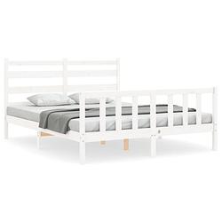 Foto van The living store bedframe - massief grenenhout - wit - 206 x 165.5 x 100 cm - montage vereist