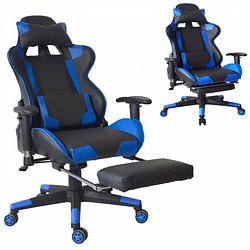 Foto van Gamestoel bureaustoel thomas - met voetsteun - racing stijl - ergonomisch verstelbaar - zwart blauw