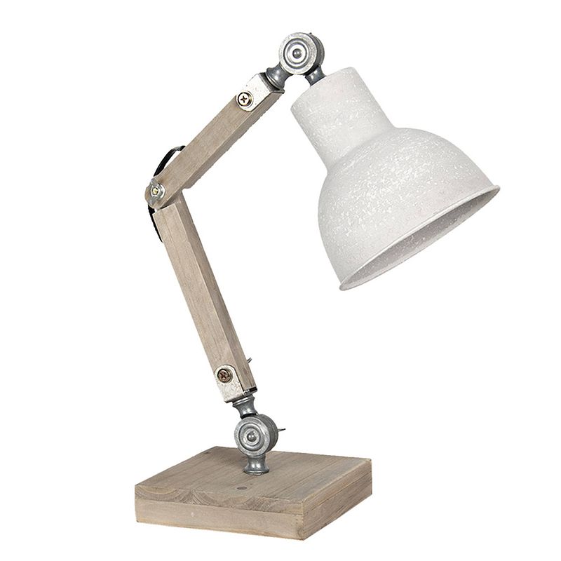 Foto van Clayre & eef bureaulamp 15*15*47 cm e27/max 1*60w creme hout / ijzer