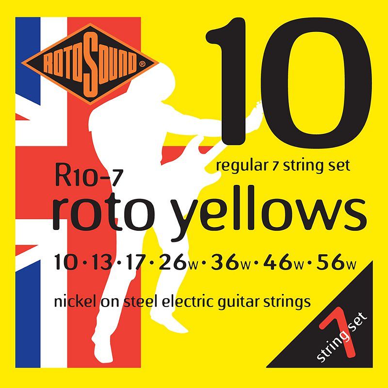 Foto van Rotosound r10-7 roto yellows set gitaarsnaren 010 - 056w