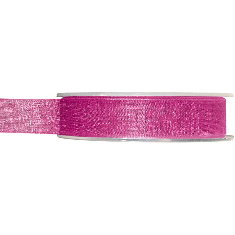 Foto van 1x hobby/decoratie fuchsia roze organza sierlinten 1,5 cm/15 mm x 20 meter - cadeaulinten