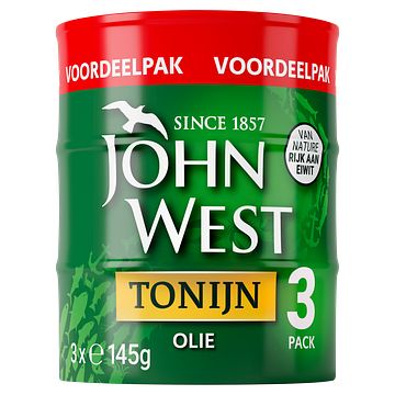 Foto van John west tonijnstukken in zonnebloemolie 3 x 145 gram bij jumbo