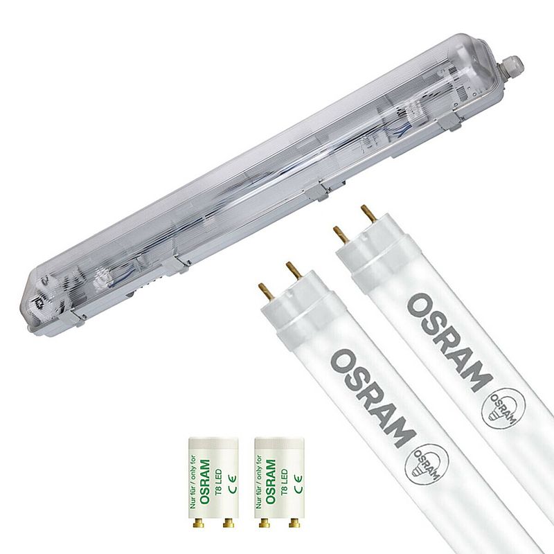 Foto van Led waterdichte tl armatuur met t8 buizen - velvalux strela - 60cm - dubbel - koppelbaar - waterdicht ip65 - osram -