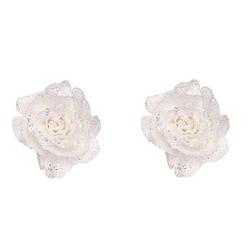 Foto van 2x stuks witte decoratie rozen glitters op clip 10 cm - kersthangers