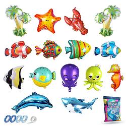Foto van Fissaly® 15 stuks oceaan zeedieren folie ballonnen - feest decoratie - verjaardag zee versiering