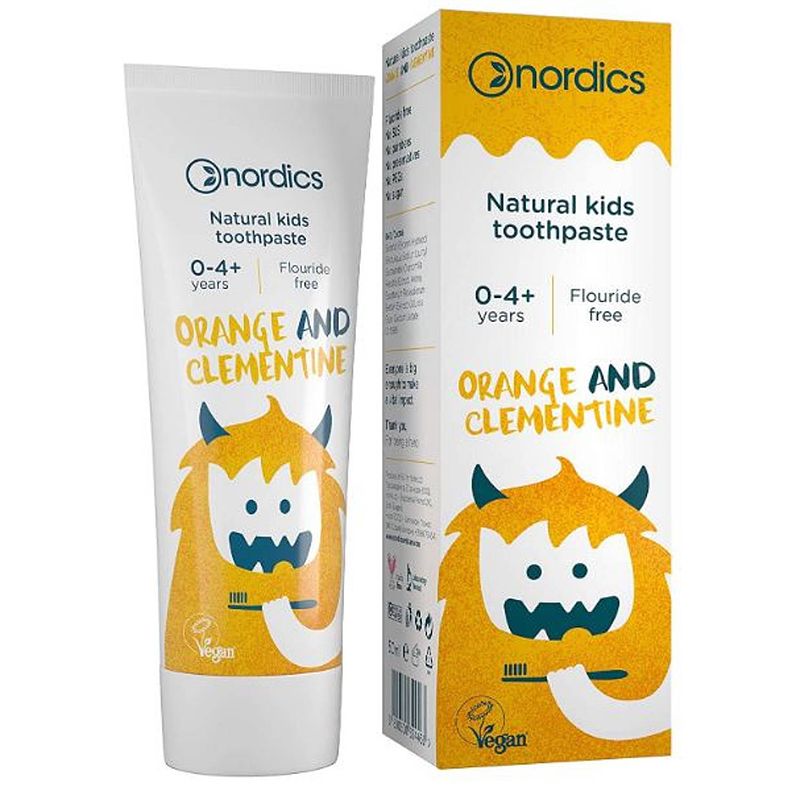 Foto van Nordics tandpasta kids orange 50 ml wit/oranje