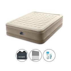 Foto van Intex luchtbedset- 2-persoons - 152 x 203 x 46 cm - beige - met ingebouwde pomp + hoeslaken antraciet + reparatieset