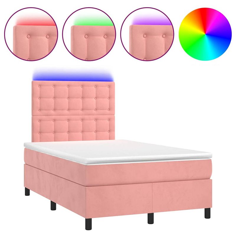 Foto van Vidaxl boxspring met matras en led fluweel roze 120x200 cm