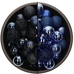 Foto van 74x stuks kunststof kerstballen mix van donkerblauw en kobalt blauw 6 cm - kerstbal