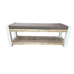 Foto van Wood4you - tuinbank - london - 120lx40hx38d cm wit - incl taupe kussen