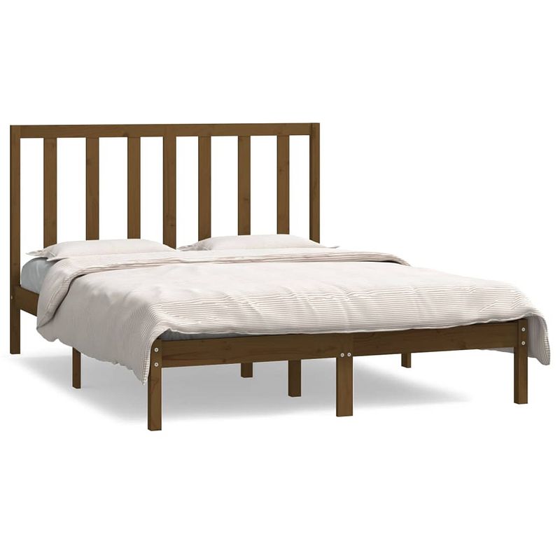 Foto van The living store bedframe - grenenhout - 195.5 x 145.5 x 31 cm - honingbruin - geschikt voor matras van 140 x 190 cm