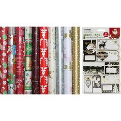 Foto van Präsenta assortiment luxe kerstpapier inpakpapier cadeaupapier 1 - 200 x 70 cm - 5 rollen inclucief naamlabels