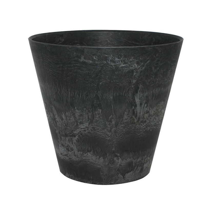 Foto van Plantenpot/bloempot in een natuursteen look dia 17 cm en hoogte 15 cm zwart - plantenpotten