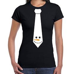 Foto van Stropdas kerst t-shirt sneeuwpop voor dames zwart 2xl - kerst t-shirts