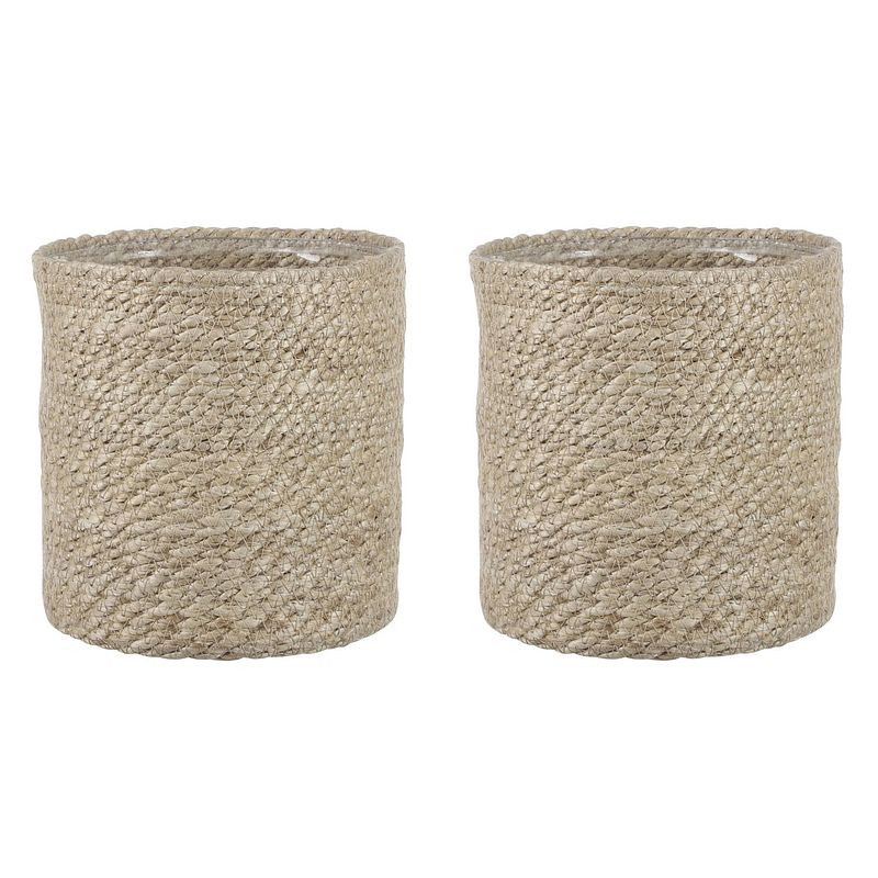 Foto van 2x stuks naturel rotan planten pot mand van gedraaid jute/riet h18 en d18 cm - plantenpotten