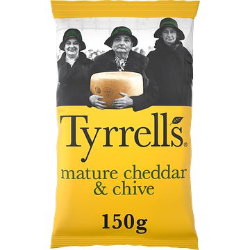 Foto van Tyrrells chips mature cheddar & chive 8 x 150g bij jumbo