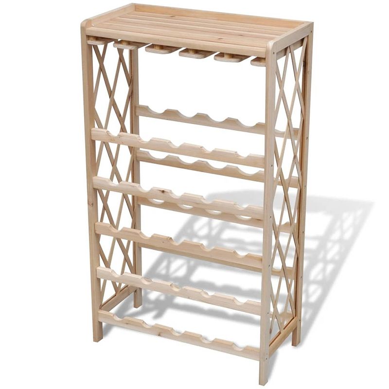 Foto van The living store houten wijnrek - 50 x 24.7 x 87.5 cm - capaciteit 25 flessen