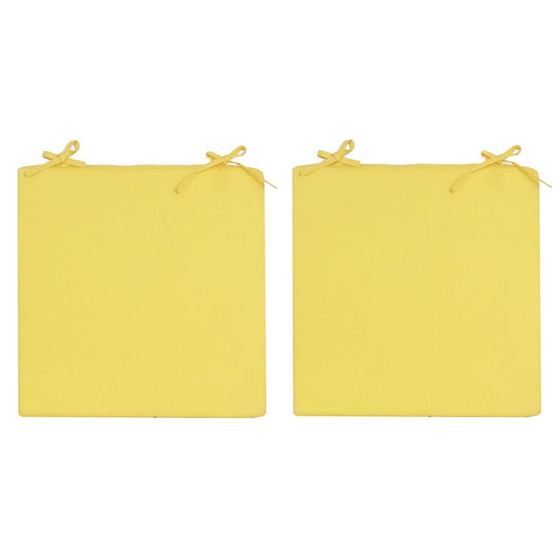 Foto van 2x stoelkussens voor binnen en buiten in de kleur geel 40 x 40 cm tuinkussens voor buitenstoelen. - sierkussens