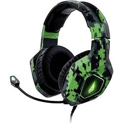 Foto van Surefire gaming skirmish over ear headset kabel gamen stereo camouflage groen microfoon uitschakelbaar (mute), volumeregeling