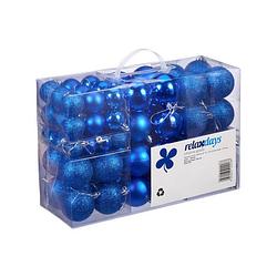 Foto van 100x blauwe kunststof kerstballen 3, 4 en 6 cm glitter, mat, glans - kerstbal