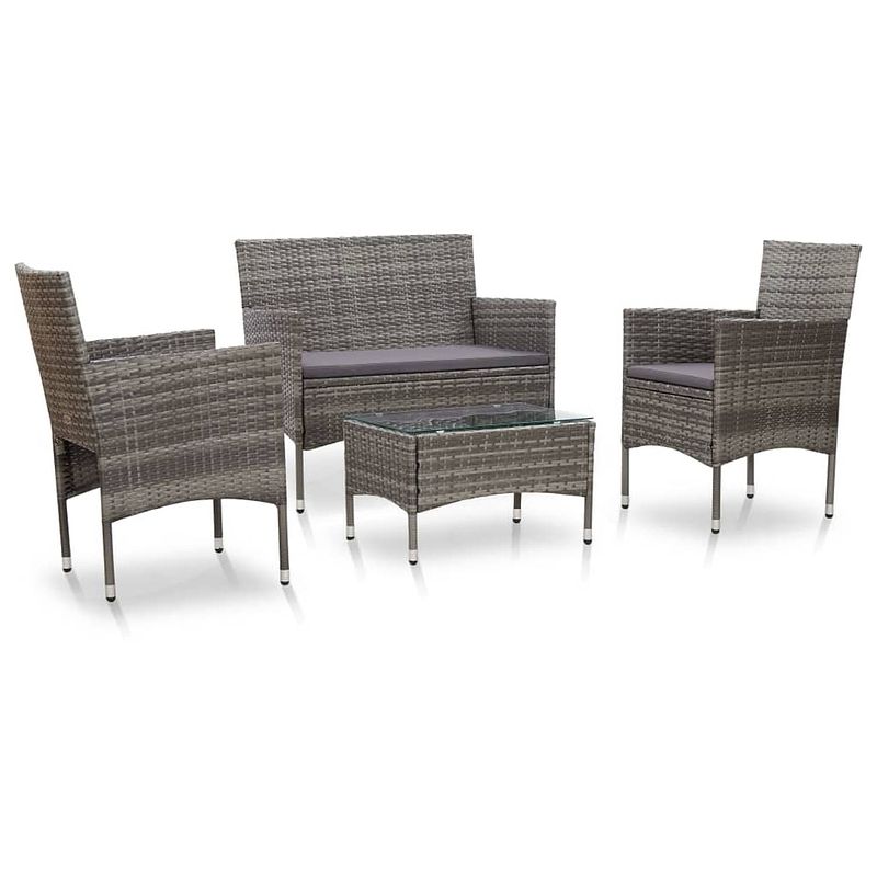 Foto van Vidaxl 4-delige loungeset met kussens poly rattan grijs