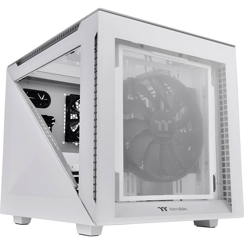 Foto van Thermaltake divider 200 tg snow micro-tower pc-behuizing wit 2 voorgeïnstalleerde ventilators, zijvenster, stoffilter