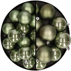 Foto van 28x stuks kunststof kerstballen mosgroen 4 en 6 cm - kerstbal