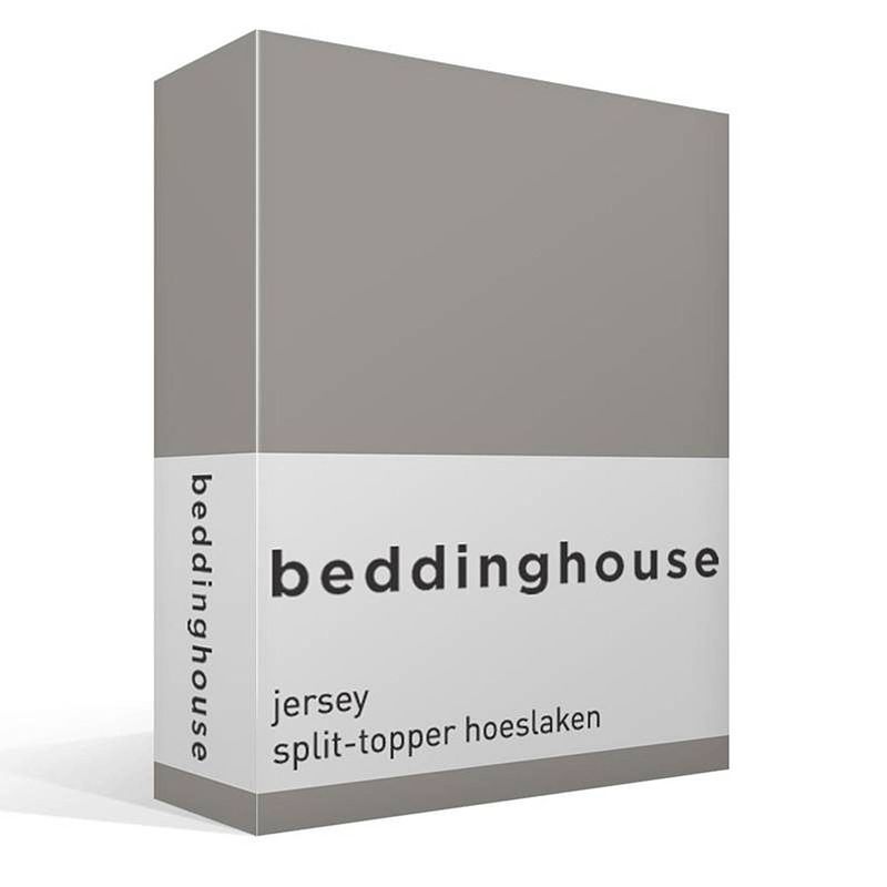 Foto van Beddinghouse jersey split-topper hoeslaken - 100% gebreide jersey katoen - 2-persoons (140x200/220 cm) - taupe