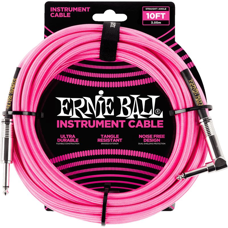 Foto van Ernie ball 6078 braided instrument cable, 3 meter, neon pink