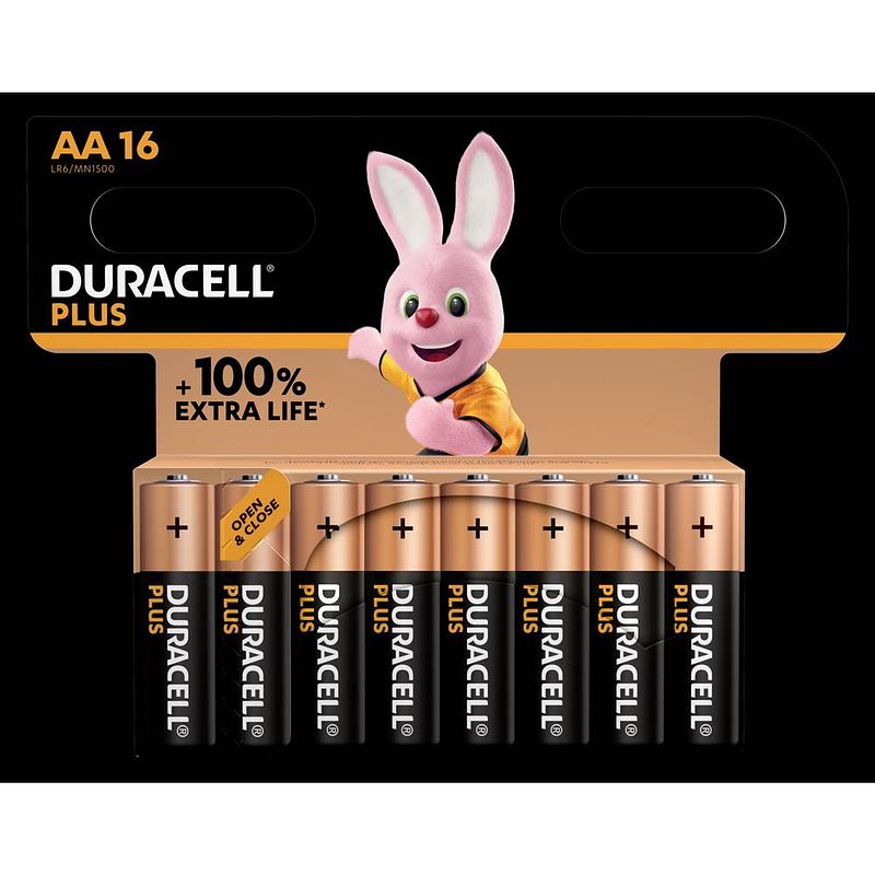 Foto van Duracell plus alkaline 100% aa 16 pack (lr6)