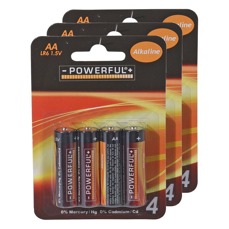 Foto van Powerful batterijen penlite - aa type - 12x stuks - alkaline - penlites aa batterijen