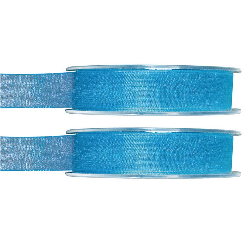 Foto van 2x hobby/decoratie turquoise organza sierlinten 1,5 cm/15 mm x 20 meter - cadeaulinten