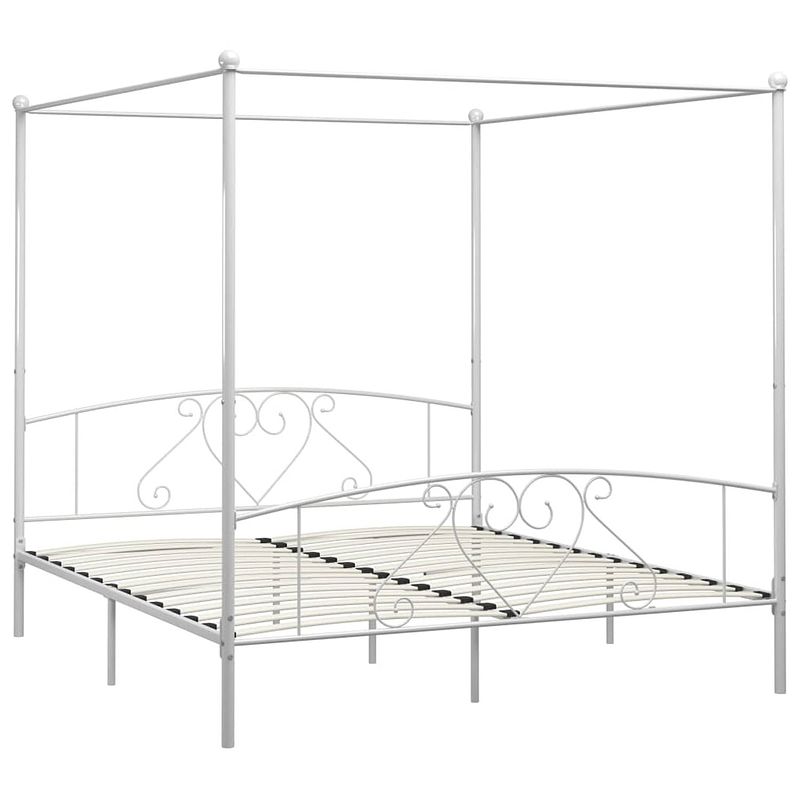 Foto van The living store metalen hemelbedframe - wit - 209 x 207.5 x 198 cm (l x b x h) - geschikte matras- 200 x 200 cm (b x